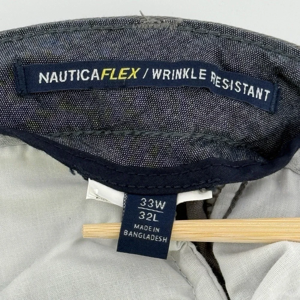 Nautica Men's Flex Classic Fit Pants Wrinkle‎ Resistant Chino 33x32 Olive